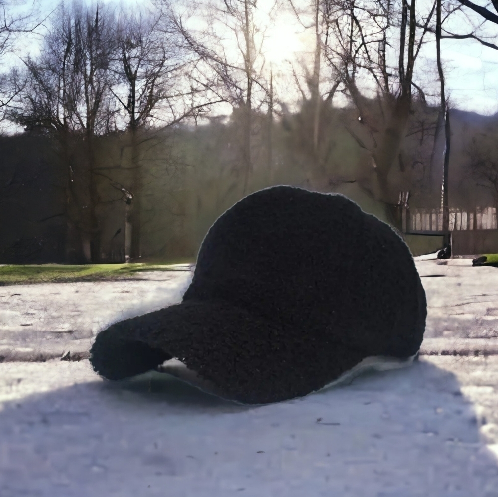 NEW Cozy Sherpa Baseball Cap Adjustable Plush Hat Black or White